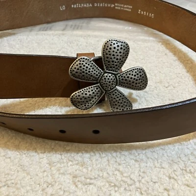Silpada Designs Size Large Brown Italian Leather Belt Silver Flower Buckle - Image 1 of 4