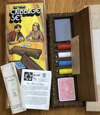 Vintage Old World Cribbage Set In Original Box Pleasantime Games No. 755 - Image 1 of 4