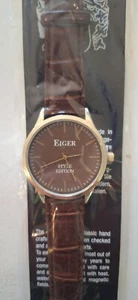 Hochwertige Herrenarmbanduhr mit braunem Lederoptikband von Eiger (NAGELNEU) - Bild 1 von 3