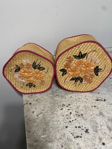 Vintage embroidered wicker storage baskets set of two Cover