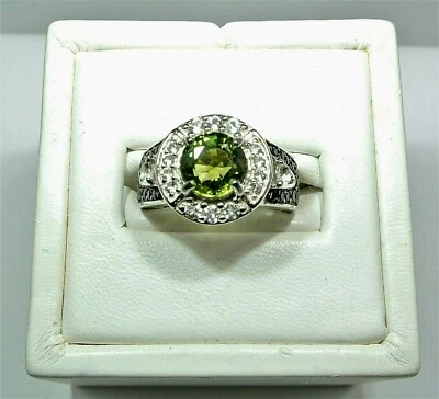 ANILLO TURMALINA VERDE Y TOPACIO ESPINAL Y BLANCO NEGRO EN RODIO SOBRE 925 S.S. TALLA 7 Foto 1 de 4