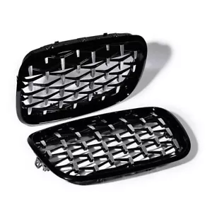 Gloss Black Honeycomb Silver Diamond Bumper Grill Fit 07-13 BMW X5 E70 X6 E71 - Picture 1 of 4