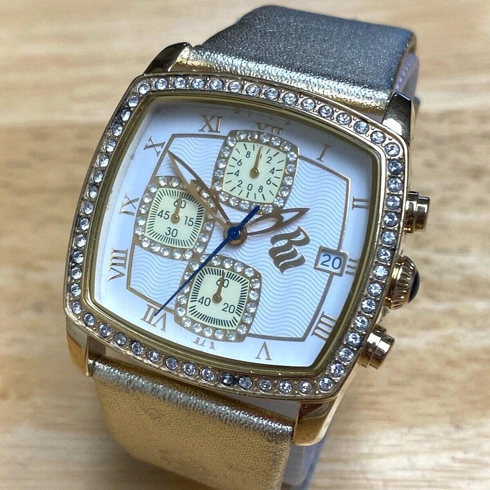 Roca Wear Quartz Chronograph Watch Unisex Gold Tone Leather Analog New Battery - Image 1 of 4