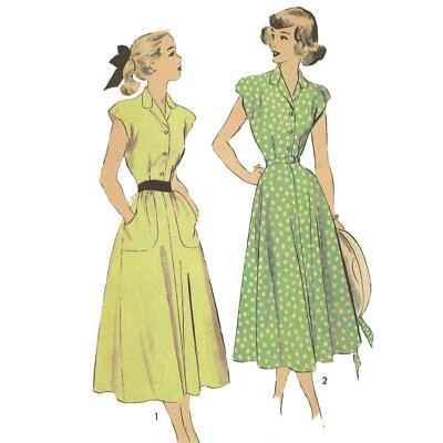 1940's Sewing Pattern Tea Dress with Pockets & Belt - Bust=29" (74cm) - Image 1 of 3