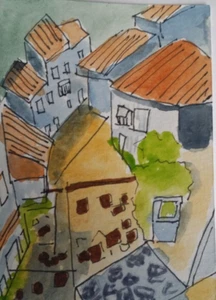 ACEO Original - Spain Urban Watercolor 2.5 x 3.5 Signed by MY - Picture 1 of 2