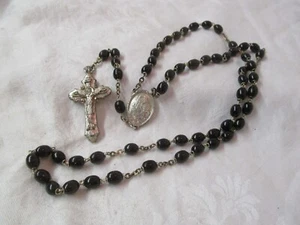 Vintage Italy Vatican Library Collection silver tone Rosary black beads 24 1/2" - Picture 1 of 5