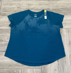 Tek Gear Essential Short Sleeve Teal Floral Workout Top Plus Size Breathable - Picture 1 of 4
