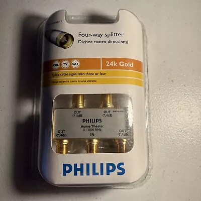 PHILIPS TV ANTENNA CABLE SPLITTER 4-WAY 24K GOLD PLATED USA SWV3040W/27 - Image 1 of 2