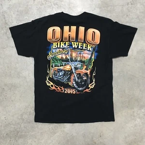 Camiseta Harley Davidson 2015 Ohio Bike Week para hombre L negra AOP en la espalda llamas - Imagen 1 de 8