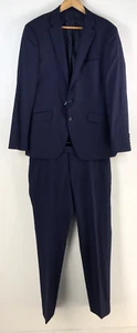 Bell & Barnett mens 2 piece suit jacket 40 + pants 34 wool navy blue 105041 - Picture 1 of 18