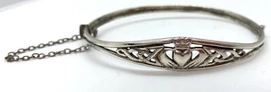 Vintage Irish Sterling Silver 925 Claddagh Hands Bangle Bracelet - Bild 1 von 8
