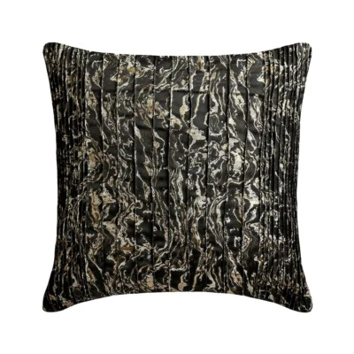 Cushion Cover Black 16"x16", Square Silk Pintucks Textured - Gold In The Dark Foto 1 de 3