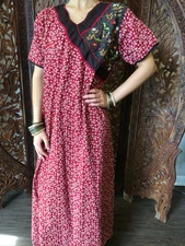 Boho Red Maxi Dress Nightwear Sleepwear Housedress Evening Cotton Maxi Caftan ML