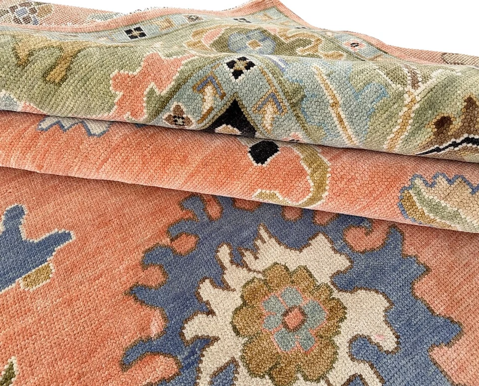 Modern Oushak Hand Knotted Rug 6x9 Peach All Wool Floral Carpet for Living Room - Image 1 of 4