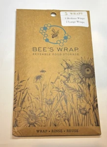 Bee's Wrap Beeswax Organic Reusable Food Storage (5 Wraps) 3x Med plus 2x Large - Picture 1 of 6