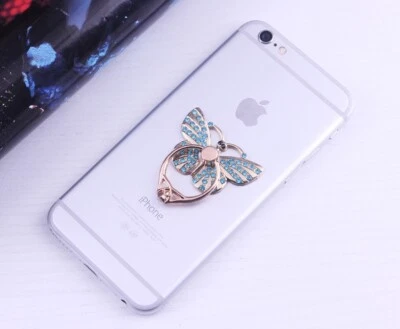 Soporte giratorio 360 para teléfono celular teléfono inteligente mariposa de cristal anillo para dedo Foto 1 de 4