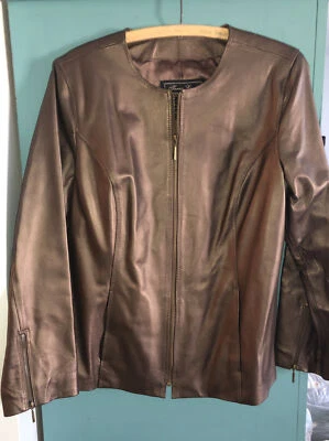 Womens Terry Lewis Classic Luxury Bronze Metallic Leather Jacket Size M - Imagem 1 de 4