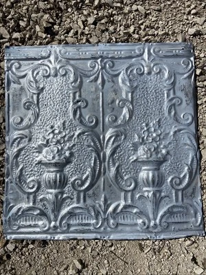 ANTIQUE METAL TIN CEILING TILE 24” X 24" SALVAGED VINTAGE  - Image 1 of 4