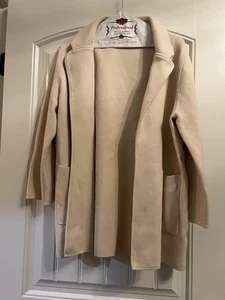 Quince 100% Organic Cotton Knit Blazer Beige Large Open Front Pockets Minimalist - Picture 1 of 4