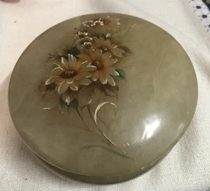 Vintage Made In Italy Alabaster Trinket Powder Box Hinged - Picture 1 of 5