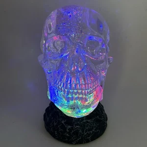 Halloween Crystal Skull LED Lighted Color Changing Globe Glitter Shaking 6.25” - Picture 1 of 18