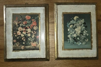 2 x feine Wandbilder auf Holz, Blumendekor, Blumenstrauss, Druck auf Holzplatte - Bild 1 von 4