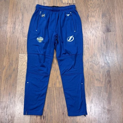 坦帕湾闪电裤男式 M 蓝色狂热分子 NHL 正品专业保暖慢跑裤 — 第 1/4 张图片