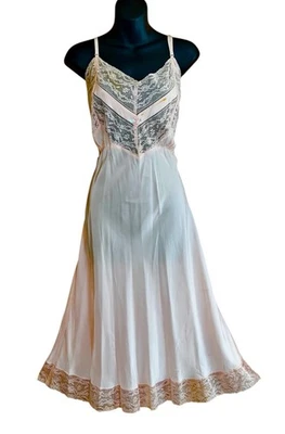 Camisón Negligee Vintage 1930-40 Encaje Transparente Rayón Superfit Lencería 42 XL Foto 1 de 4