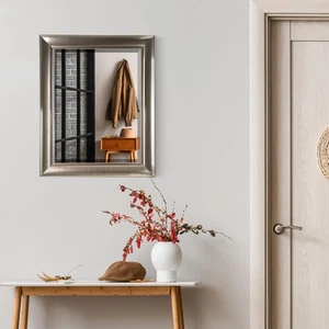 Beveled Framed Brushed Nickel Mirror, Oil Rubbed Decorative Rectangle Bathroo... - Picture 1 of 8