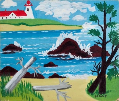Condon Lighthouse by Maud Lewis – Folk Art Coastal Maritime Scene Print - Image 1 of 2