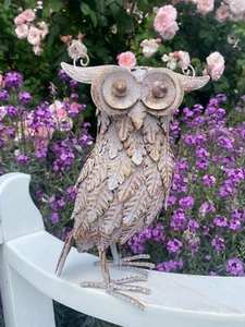 Metal Owl Bird Garden Sculpture Handmade Ornament - Picture 1 of 22