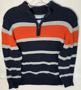 Tommy Hilfiger mittelschwerer Pullover Jugend L dunkelblau grau orange 1/4 Reißverschluss - Bild 1 von 2