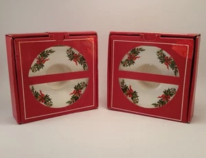 2 Pfaltzgraff Christmas Heritage Tealight Votive Holly Berry Swag Candle Holders - Picture 1 of 12