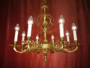 ANTIKER VINTAGE MESSING KRONLEUCHTER GOLD BRONZE 8 LAMPENLEUCHTEN Leuchten Ø30" - Bild 1 von 10