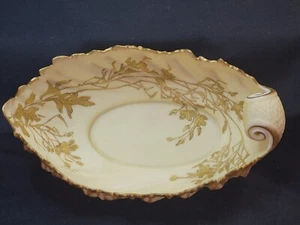 Antique CAC Belleek Acanthus Leaf Candy Dish - Vanilla Colored w/ Gold Accents - Picture 1 of 18