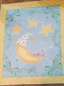 Moon & Stars & Bear Baby Crib Quilt 43 1/2 x 35 1/2 Also Great For Floor/Wall - Picture 1 of 5