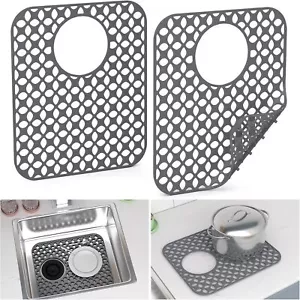 2PCS Non-Slip Heat Resistant Silicone Sink Protector Mat Side Drain gray Folding - Picture 1 of 9