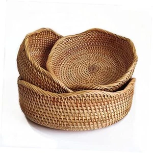 Rattan Round Fruit Baskets, Wicker Storage Bowls, Natural Woven Serving Wave - Picture 1 of 8