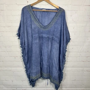 Debbie Katz South Beach Tunic Beach Cover Up Womens Small Blue V Neck - Picture 1 of 14