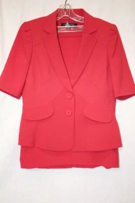 Traje Falda Mujer ANNE KLEIN Rojo Mezcla Lana Estilo "Pin Up" 2 Piezas Talla 6-B105 Foto 1 de 4