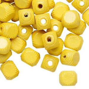 Vintage German Art Deco Geometric Carved Lines Wood Beads Sunny Yellow - Picture 1 of 1