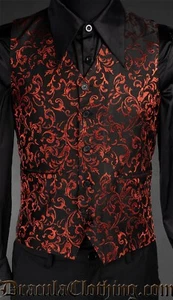 Dracula Clothing Ruby Red Victorian Steampunk Brocade Goth Groom Vest 18-18-C-E - Picture 1 of 3