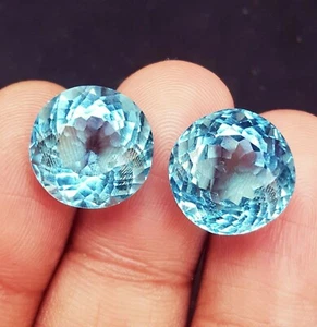 Aquamarine 7 to 9 Ct Certified Round Pair Loose Gemstone RA06 - Picture 1 of 8