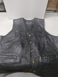 Vintage Leather Vest Men L Black Navarre Leather Company Italian Stone Patchwork - Picture 1 of 5