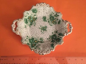 ENGLISH 19th c COALPORT Staffordshire SERVING DISH Hand Painted green floral/gld - Picture 1 of 12