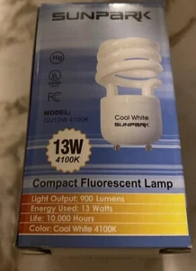 NEW In Box SUNPARK 2-PIN COMPACT FLUORESCENT BULB SAVE ENERGY 13W=60W - Picture 1 of 5