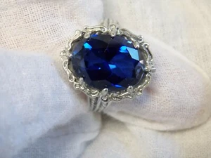 Blue Lab Sapphire Size 10 Ring 925 Sterling Silver Filigree Vint Style USA Made - Picture 1 of 11