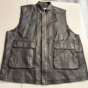 King Size Leather Vest 2XL Zip Snap Polyester Back Pockets Biker Motorcycle  - Picture 1 of 13