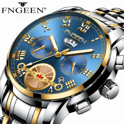 FNGEEN Fashion Men's Casual Stainless Steel Quartz Watch Waterproof Sports Watch - Image 1 of 4