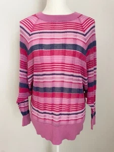 Umgee Damen Strick Pullover Oberteil Gr. S rosa blau gestreift Rundhals Dolmanärmel - Bild 1 von 12